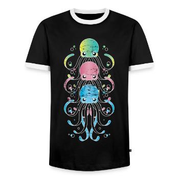 Pieuvres - T-shirt contrasté Homme - noir/blanc - Devant - AI Model Female 172 light (172cm) & AI Model Male 178 light (178cm)