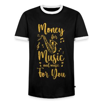 Straßenmusiker Kunst Spende Band - Männer Kontrast-T-Shirt - Schwarz/Weiß - Vorne - AI Model Female 172 light (172cm) & AI Model Male 178 light (178cm)