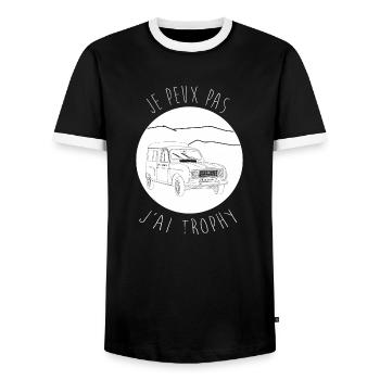Je peux pas, j'ai trophy, version vêtements foncé - T-shirt contrasté Homme - noir/blanc - Devant - AI Model Female 172 light (172cm) & AI Model Male 178 light (178cm)