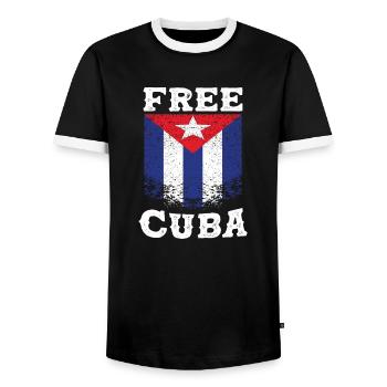 Vintage Free Cuba - Cuba Flag - T-shirt contrasté Homme - noir/blanc - Devant - AI Model Female 172 light (172cm) & AI Model Male 178 light (178cm)
