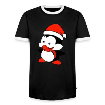 penguin loves Christmas - Men's Ringer Shirt - black/white - Front - AI Model Female 172 light (172cm) & AI Model Male 178 light (178cm)