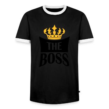 Crown The Boss - Men's Ringer Shirt - black/white - Front - AI Model Female 172 light (172cm) & AI Model Male 178 light (178cm)