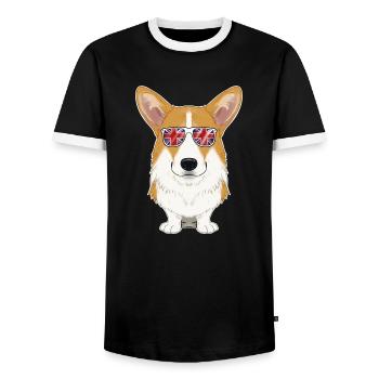 Welsh Corgi UK Sunglasses I English Flag I Union - Männer Kontrast-T-Shirt - Schwarz/Weiß - Vorne - AI Model Female 172 light (172cm) & AI Model Male 178 light (178cm)