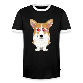 Welsh Corgi Japan Sunglasses I Japanese Flag - Männer Kontrast-T-Shirt - Schwarz/Weiß - Vorne - AI Model Female 172 light (172cm) & AI Model Male 178 light (178cm)