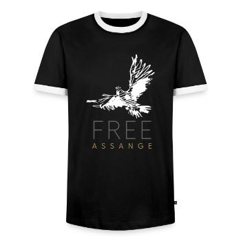 Libérez Assange Freedom pour Julian Assange Pigeon - T-shirt contrasté Homme - noir/blanc - Devant - AI Model Female 172 light (172cm) & AI Model Male 178 light (178cm)