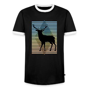Hirsch - Männer Kontrast-T-Shirt - Schwarz/Weiß - Vorne - AI Model Female 172 light (172cm) & AI Model Male 178 light (178cm)