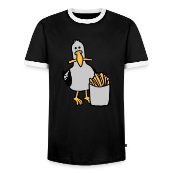 Happy seagull stolen fries - Men's Ringer Shirt - black/white - Front - AI Model Female 172 light (172cm) & AI Model Male 178 light (178cm)