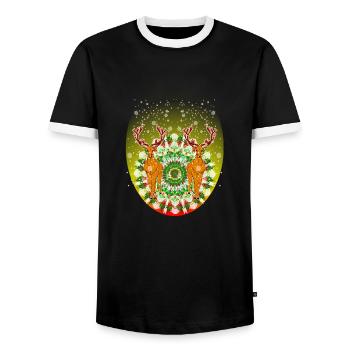 2022 Christmas Special 05 - Men's Ringer Shirt - black/white - Front - AI Model Female 172 light (172cm) & AI Model Male 178 light (178cm)