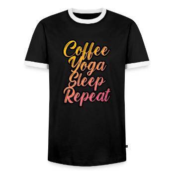 Coffee yoga sleep repeat - Men's Ringer Shirt - black/white - Front - AI Model Female 172 light (172cm) & AI Model Male 178 light (178cm)