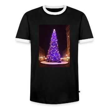 Purple Christmas Tree - Men's Ringer Shirt - black/white - Front - AI Model Female 172 light (172cm) & AI Model Male 178 light (178cm)