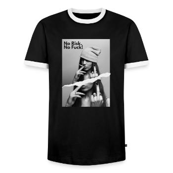 NRNF Statement Middlefinger Provokant - Männer Kontrast-T-Shirt - Schwarz/Weiß - Vorne - AI Model Female 172 light (172cm) & AI Model Male 178 light (178cm)
