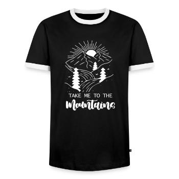 Mountains, Climbers, Nature, Adventure - Men's Ringer Shirt - black/white - Front - AI Model Female 172 light (172cm) & AI Model Male 178 light (178cm)