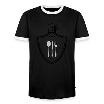 koch symbol wappen - Männer Kontrast-T-Shirt - Schwarz/Weiß - Vorne - AI Model Female 172 light (172cm) & AI Model Male 178 light (178cm)