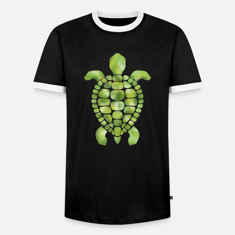 Green turtle mosaic pattern - Men's Ringer Shirt - black/white