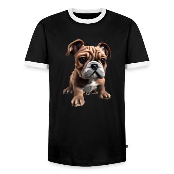 Dog owners Dog Bulldog Dogs Dog owners - Men's Ringer Shirt - black/white - Front - AI Model Female 172 light (172cm) & AI Model Male 178 light (178cm)