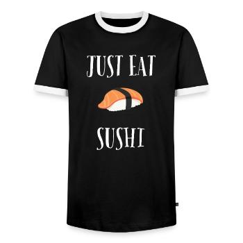 Just eat sushi - T-shirt contrasté Homme - noir/blanc - Devant - AI Model Female 172 light (172cm) & AI Model Male 178 light (178cm)