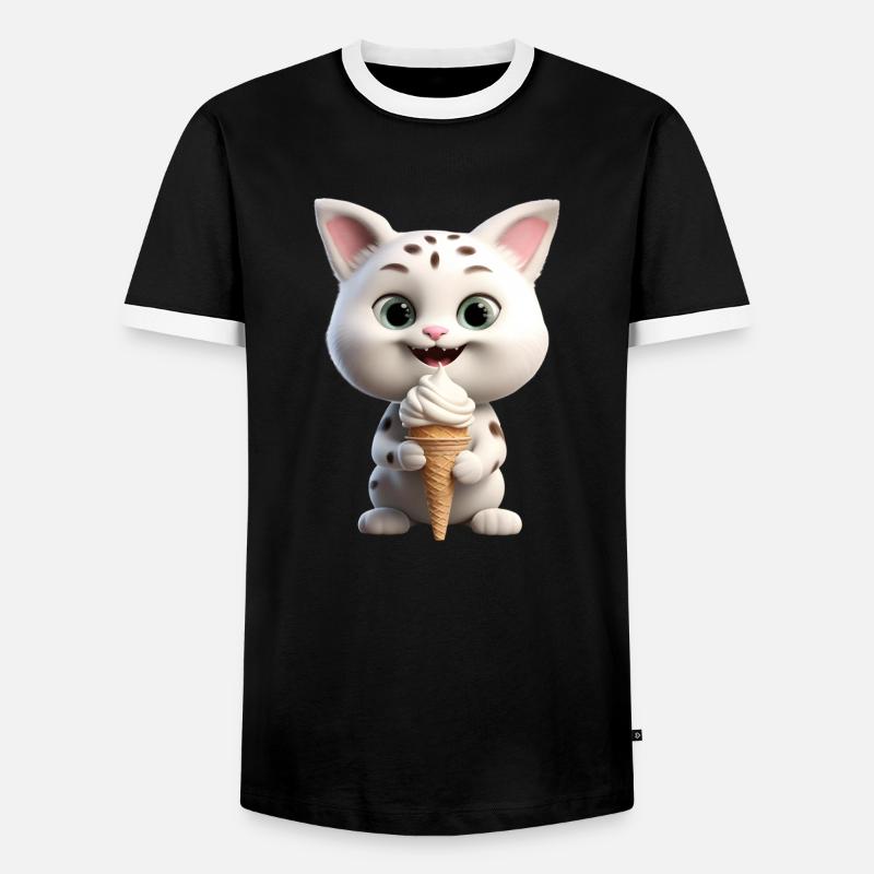 Katze mit Eis - Männer Kontrast-T-Shirt - Schwarz/Weiß
