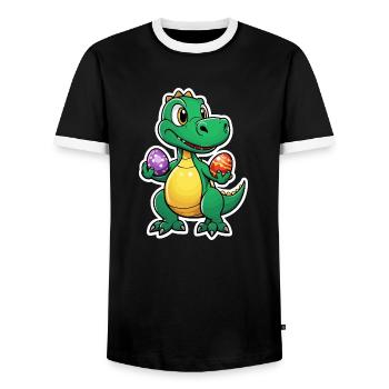 Dinosaur Easter Eggs Easter - Men's Ringer Shirt - black/white - Front - AI Model Female 172 light (172cm) & AI Model Male 178 light (178cm)