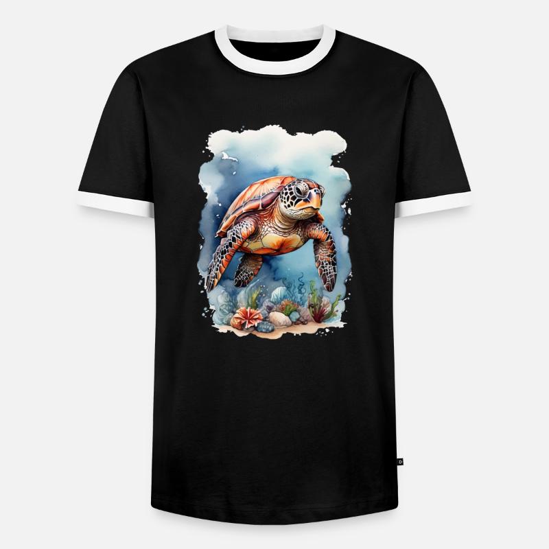 Sea's turtle under water - Men's Ringer Shirt - black/white