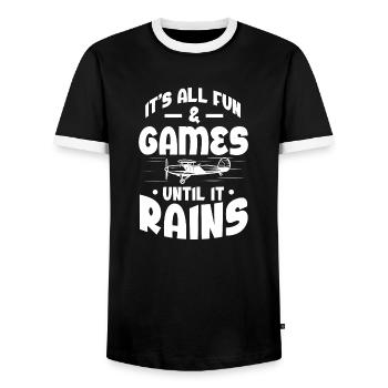 It's all fun and games until it rains RC plane - Men's Ringer Shirt - black/white - Front - AI Model Female 172 light (172cm) & AI Model Male 178 light (178cm)