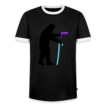 Opa Räuber Silhouette mit Gehstock und Pistole - Männer Kontrast-T-Shirt - Schwarz/Weiß - Vorne - AI Model Female 172 light (172cm) & AI Model Male 178 light (178cm)
