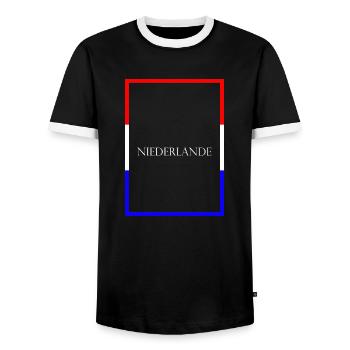 Netherlands - Statement lettering with flag - Men's Ringer Shirt - black/white - Front - AI Model Female 172 light (172cm) & AI Model Male 178 light (178cm)