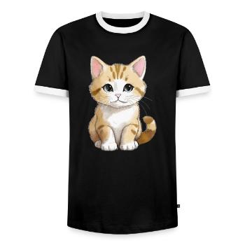 Sitting Cat - Männer Kontrast-T-Shirt - Schwarz/Weiß - Vorne - AI Model Female 172 light (172cm) & AI Model Male 178 light (178cm)