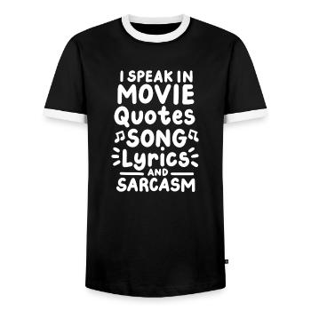 I spreak in movie Quotes song lyrics and sarcasm - Männer Kontrast-T-Shirt - Schwarz/Weiß - Vorne - AI Model Female 172 light (172cm) & AI Model Male 178 light (178cm)