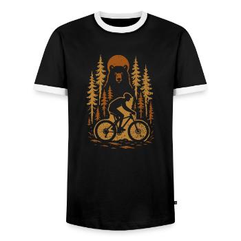 Wild ride through the forest – Bike & Bear - Men's Ringer Shirt - black/white - Front - AI Model Female 172 light (172cm) & AI Model Male 178 light (178cm)