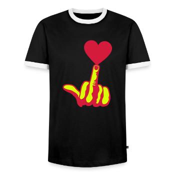 fuck love heart heart love love finger - Men's Ringer Shirt - black/white - Front - AI Model Female 172 light (172cm) & AI Model Male 178 light (178cm)