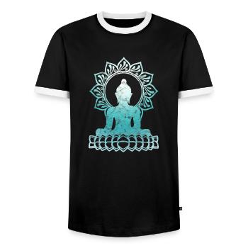 Buddha Meditation Lotus Chakra Buddhism Yoga Zen - Men's Ringer Shirt - black/white - Front - AI Model Female 172 light (172cm) & AI Model Male 178 light (178cm)