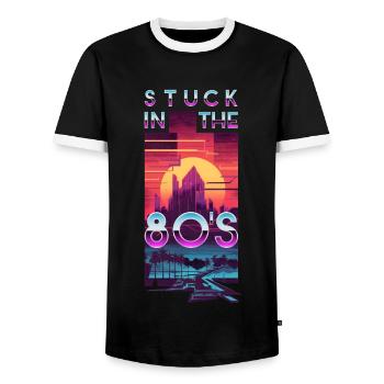 Retro Synthwave Sunset - Men's Ringer Shirt - black/white - Front - AI Model Female 172 light (172cm) & AI Model Male 178 light (178cm)