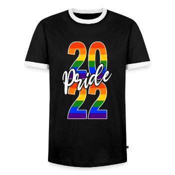 Gay Pride 2022 LGBTIQ Queer Demonstration - Männer Kontrast-T-Shirt - Schwarz/Weiß - Vorne - AI Model Female 172 light (172cm) & AI Model Male 178 light (178cm)