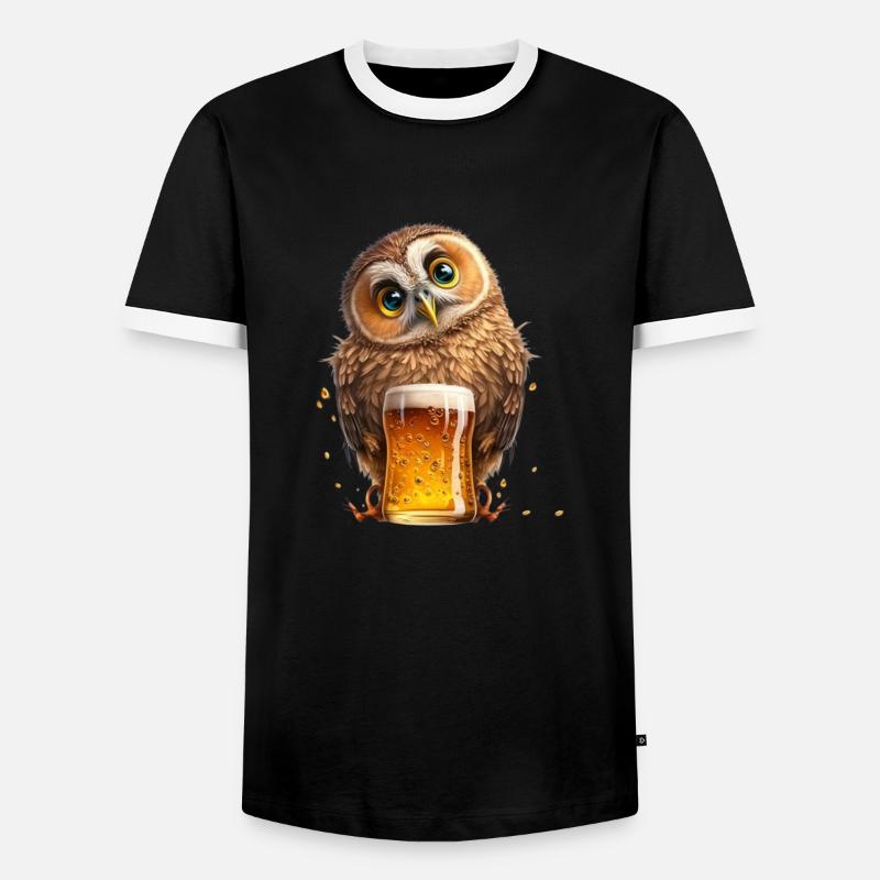 Bier Eule - Männer Kontrast-T-Shirt - Schwarz/Weiß