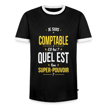 Je suis comptable - Super-pouvoir - T-shirt contrasté Homme - noir/blanc - Devant - AI Model Female 172 light (172cm) & AI Model Male 178 light (178cm)