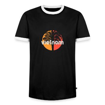 Vietnam Artistic Vacation Souvenir Palm Tree - Men's Ringer Shirt - black/white - Front - AI Model Female 172 light (172cm) & AI Model Male 178 light (178cm)