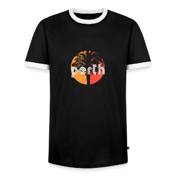 Perth Australie Artistic Vacation Souvenir Palm - T-shirt contrasté Homme - noir/blanc - Devant - AI Model Female 172 light (172cm) & AI Model Male 178 light (178cm)