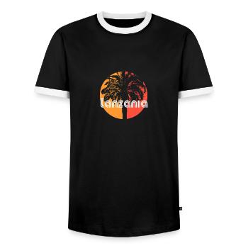 Tanzanie Afrique Vacances Artistiques Souvenir Palmier - T-shirt contrasté Homme - noir/blanc - Devant - AI Model Female 172 light (172cm) & AI Model Male 178 light (178cm)