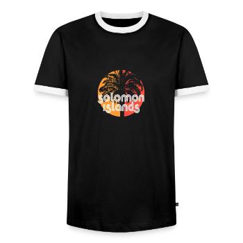 Solomon Islands Artistic Vacation Souvenir Palm - Men's Ringer Shirt - black/white - Front - AI Model Female 172 light (172cm) & AI Model Male 178 light (178cm)