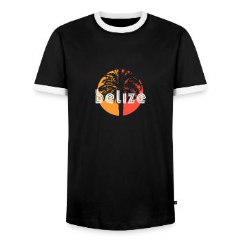 Belize Künstlerisches Urlaubssouvenir Palme - Männer Kontrast-T-Shirt - Schwarz/Weiß - Vorne - AI Model Female 172 light (172cm) & AI Model Male 178 light (178cm)
