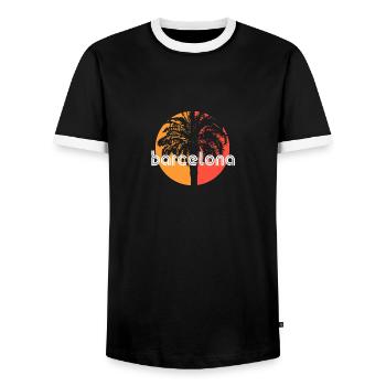 Barcelone Espagne Vacances Artistiques Souvenir Palm - T-shirt contrasté Homme - noir/blanc - Devant - AI Model Female 172 light (172cm) & AI Model Male 178 light (178cm)