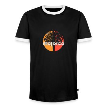 Majorca Mallorca Spain Artistic Vacation Souvenir - Men's Ringer Shirt - black/white - Front - AI Model Female 172 light (172cm) & AI Model Male 178 light (178cm)