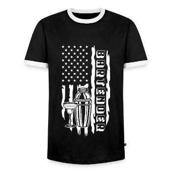 Bartender American Flag- Barkeeper - Men's Ringer Shirt - black/white - Front - AI Model Female 172 light (172cm) & AI Model Male 178 light (178cm)