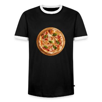 pizza margherita pizzeria food food - Men's Ringer Shirt - black/white - Front - AI Model Female 172 light (172cm) & AI Model Male 178 light (178cm)