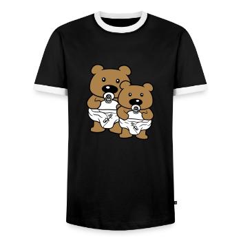 2 baer baby brueder freunde team paar teddy schnul - Männer Kontrast-T-Shirt - Schwarz/Weiß - Vorne - AI Model Female 172 light (172cm) & AI Model Male 178 light (178cm)