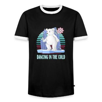 ice-bathing ice bear winterbader dancing cold ice snow - Men's Ringer Shirt - black/white - Front - AI Model Female 172 light (172cm) & AI Model Male 178 light (178cm)