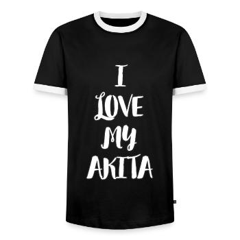 I love my Akita (white) - Men's Ringer Shirt - black/white - Front - AI Model Female 172 light (172cm) & AI Model Male 178 light (178cm)