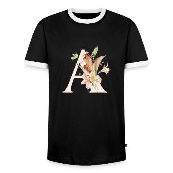 A - Men's Ringer Shirt - black/white - Front - AI Model Female 172 light (172cm) & AI Model Male 178 light (178cm)