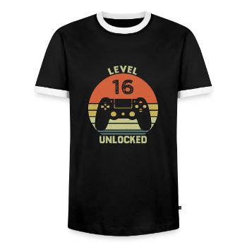 Level 16 Unlocked 16 Jahre Geburtstag Geschenk - Männer Kontrast-T-Shirt - Schwarz/Weiß - Vorne - AI Model Female 172 light (172cm) & AI Model Male 178 light (178cm)