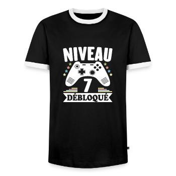 Niveau 7 Ans Débloqué Enfin Adulte Cadeau - T-shirt contrasté Homme - noir/blanc - Devant - AI Model Female 172 light (172cm) & AI Model Male 178 light (178cm)
